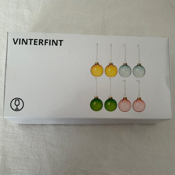 Set of 6 Ikea Vinterfint Round Glass Christmas Ornaments 2.25 inch diameter NEW - Picture 1 of 9